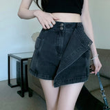 Y2K Vintage Women Korean Button Blue Short Denim Pants Mini Shorts Aesthetic Fairy Grunge High Waist Jeans A-line Alt Clothes LANFUBEISI