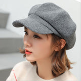 Fashion Plain Octagonal Cap Ladies Hats Autumn Winter Hats for Women Casual Wool Hat British Retro Beret Painter Caps LANFUBEISI