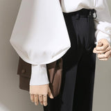 Woman Spring Autumn Style Blouses Shirt Lady Long Lantern Sleeve Stand Collar Loose Blusas Tops LANFUBEISI