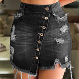 Summer New Woman Ripped Denim Button Denim Short Skirt Fashion Sexy Pack Hip Mini Jeans Skirt S-3XL LANFUBEISI