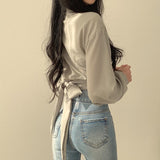 Vintage Streetwear Harajuku Sexy Women Blouse Crop Top Korean Style Trends Black White Long Sleeve Shirt Female Tunic Chic LANFUBEISI