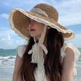 New Summer Fashion Straw Hat Women Foldable Wide Large Brim Plage Beach Sun Hat Chapeau Femme UV Protection Cap 여름모자 Gorras LANFUBEISI