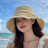 New Summer Fashion Straw Hat Women Foldable Wide Large Brim Plage Beach Sun Hat Chapeau Femme UV Protection Cap 여름모자 Gorras LANFUBEISI