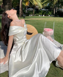 Bow Slash Neck Sexy Dress Summer Women White Fairy Elegant A-Line Midi Dresses Female Party Prom Clothes Vestdios LANFUBEISI