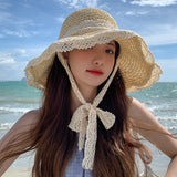 New Summer Fashion Straw Hat Women Foldable Wide Large Brim Plage Beach Sun Hat Chapeau Femme UV Protection Cap 여름모자 Gorras LANFUBEISI