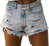 Summer Women Ripped Washed Hole Hight Waist Denim Pants Short Bermuda Pant Casual Tassel Tight Five-point Stitch Street Pants LANFUBEISI