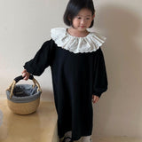 Fashion Autumn Kids Dress contrast color lace collar king style dresses Girls cotton loose long sleeve dress LANFUBEISI