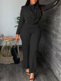 Sexy Off Waist Long Sleeve Shirt Trousers Office Lady Spring Summer Fashion Elegant Solid Pants Two Piece Set Women Outfit LANFUBEISI