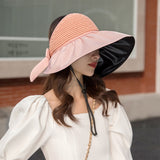 Summer New Women Bucket Hat UV Protection Sun Hats Solid Color Soft Foldable Wide Brim Outdoor Beach Panama Cap Ponytail Caps LANFUBEISI