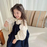 New Spring Girls Dress Suit Children's Clothing Sets Kids Embroidery Lapel Shirt and Denim Strap Dress 2PCS Outfit LANFUBEISI