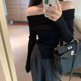 Pure Slash Neck Sexy Sweater Pullovers Women Autumn Irregular Casual Popular Temper Slim Cropped Comfort Knitwear Ulzzang Chic LANFUBEISI