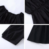 Preppy Style Dresses Women Black Elastic Waist A-line Puff Sleeve Kawaii Cute Dress Summer School Girl Casual Fashion LANFUBEISI