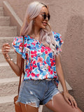 Fashion Flower Print Flying Sleeve Shirt Blouse Woman Spring Summer Casual O-neck Short Sleeve Blouses For Women 2023 Loose Tops LANFUBEISI