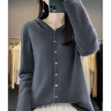 High End Cashmere 23 Autumn/Winter New Thin Coat Women's 100%Wool  Hooded Sweater With Button Up Casual Loose Cardigan Versatile LANFUBEISI