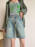 Summer High Waist Elastic Quarter Jeans Shorts For Women Loose Slim Straight Short Pants LANFUBEISI