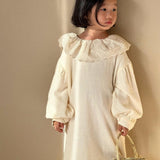 Fashion Autumn Kids Dress contrast color lace collar king style dresses Girls cotton loose long sleeve dress LANFUBEISI