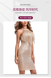 LANFUBEISI   Sequin Tassel Sexy Dress Women O-Neck Bodycon Nightclub Party Mini Dress Summer Sparkle Glitter Dresses Vestidos Christmas LANFUBEISI