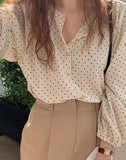 New 2023 Fashionable Elegant Office Lady Buttons Oversize Dot Korean Style Wild Spring Summer Women's Blouses Shirts Tops LANFUBEISI