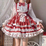 2022 JSK Lolita Dress Victorian Princess Polka Dot Red Kawaii Sleeveless Strap Soft Girly Baby Doll Dresses Kawaii Clothing LANFUBEISI