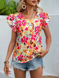 Fashion Flower Print Flying Sleeve Shirt Blouse Woman Spring Summer Casual O-neck Short Sleeve Blouses For Women 2023 Loose Tops LANFUBEISI