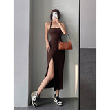 European Summer Fashion New Simple Casual Style Sexy Trend Slim Dress Solid Color Side Slit Sleeveless Women's WCWZ LANFUBEISI