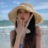 New Summer Fashion Straw Hat Women Foldable Wide Large Brim Plage Beach Sun Hat Chapeau Femme UV Protection Cap 여름모자 Gorras LANFUBEISI