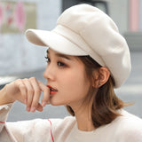 Fashion Plain Octagonal Cap Ladies Hats Autumn Winter Hats for Women Casual Wool Hat British Retro Beret Painter Caps LANFUBEISI