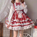 2022 JSK Lolita Dress Victorian Princess Polka Dot Red Kawaii Sleeveless Strap Soft Girly Baby Doll Dresses Kawaii Clothing LANFUBEISI