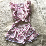 LANFUBEISI  High Quality 2022 Sunday Set elastic waistband Cropped top with ruffle detail and cute ruffle mini shorts skirts LANFUBEISI