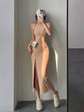 European Summer Fashion New Simple Casual Style Sexy Trend Slim Dress Solid Color Side Slit Sleeveless Women's WCWZ LANFUBEISI