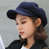 Fashion Plain Octagonal Cap Ladies Hats Autumn Winter Hats for Women Casual Wool Hat British Retro Beret Painter Caps LANFUBEISI