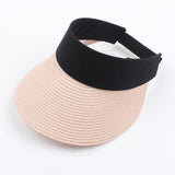 Magic Tape Panama Women Straw Hat Empty Top Women's Summer Hat Sun Protection Outdoor Sports Fishing Beach Chapeau LANFUBEISI