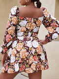 Lanfubeisi  Women Off Shoulder Mini Dress Summer Sexy Puff Sleeve Bow Tie Floral Print Dresses Fashion Casual Loose Party Dress Vestidos LANFUBEISI