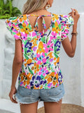 Fashion Flower Print Flying Sleeve Shirt Blouse Woman Spring Summer Casual O-neck Short Sleeve Blouses For Women 2023 Loose Tops LANFUBEISI