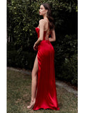 LANFUBEISI New Summer Prom Dress Women'S Sling Sleeveless Solid Color Dress One Word Neck Slim Fit Open Back Slit Red Sexy Dress LANFUBEISI