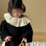 Fashion Autumn Kids Dress contrast color lace collar king style dresses Girls cotton loose long sleeve dress LANFUBEISI