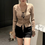 Butterfly hook flower straps sexy cardigan women's tops, autumn short Slim y2k style long-sleeved hollow butterfly knitted shirt LANFUBEISI