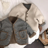 LANFUBEISI Autumn and Winter New Warm Jacket Children Two Sides Wear Plaid Plush Jacket Kids Jackets