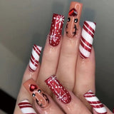 24Pcs Long Ballet Christmas False Nails Wearable Xmas Style Fake Nails Elk Santa Claus Design Full Cover Press on Nail Tips LANFUBEISI