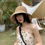 New Summer Fashion Straw Hat Women Foldable Wide Large Brim Plage Beach Sun Hat Chapeau Femme UV Protection Cap 여름모자 Gorras LANFUBEISI