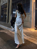 New Women Summer Satin Strap Backless Long Dress Spaghetti Strap Sexy  Elegant Evening Prom Wedding Party  Clothes Vestidos LANFUBEISI