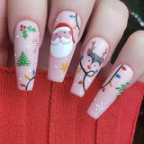 24Pcs Long Ballet Christmas False Nails Wearable Xmas Style Fake Nails Elk Santa Claus Design Full Cover Press on Nail Tips LANFUBEISI