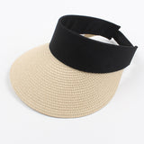 Magic Tape Panama Women Straw Hat Empty Top Women's Summer Hat Sun Protection Outdoor Sports Fishing Beach Chapeau LANFUBEISI