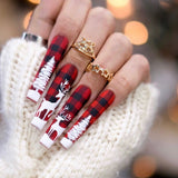 24Pcs Long Ballet Christmas False Nails Wearable Xmas Style Fake Nails Elk Santa Claus Design Full Cover Press on Nail Tips LANFUBEISI