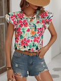 Fashion Flower Print Flying Sleeve Shirt Blouse Woman Spring Summer Casual O-neck Short Sleeve Blouses For Women 2023 Loose Tops LANFUBEISI