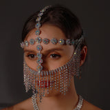 LANFUBEISI New Tassel Veil Masks Women Headwear Rhinestone Chains Face Mask Masquerade Dance Party Costume Sexy Face Accessories Jewelry LANFUBEISI
