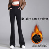 Plus Size Slit Black Flare Pants for Women Trousers Korean Style Casual Office Lady Female High Waist Long Bell Bottom Pants LANFUBEISI
