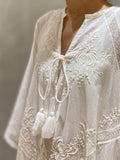Women's Summer Dress Loose Embroidered White Lace V-Neck Long Beach Dress Elegant Dress Holiday Women's  White Dress LANFUBEISI