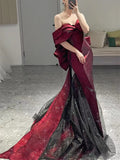 New Design Burgundy Mermaid Luxury Evening Dresses Gowns Elegant One Shoulder Beaded For Women Party Night LWC6660 LANFUBEISI