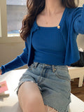 5Colors 2pcs set Spring Autumn long sleeve Knitted Sweaters Cardigans womens+Slim tank tops Two Pieces Women Set(X2634) LANFUBEISI